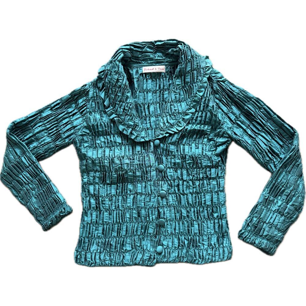 Richard K Tsao Teal Handwoven Thai Silk Ruched Jacket M/L Art to Wear‎ Artsy